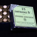 $350 - This is a full box in really good condition by Societe Francaise des Munitions. It contains 25 9mm shot load pinfire cartridges.