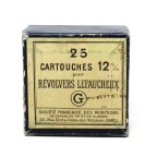 $ - Société Française des Munitions (SFM) of Paris, France is the successor to Gevelot. It was the largest ammunition company that has ever existed before or since. This box contains greased bullets which were less common.